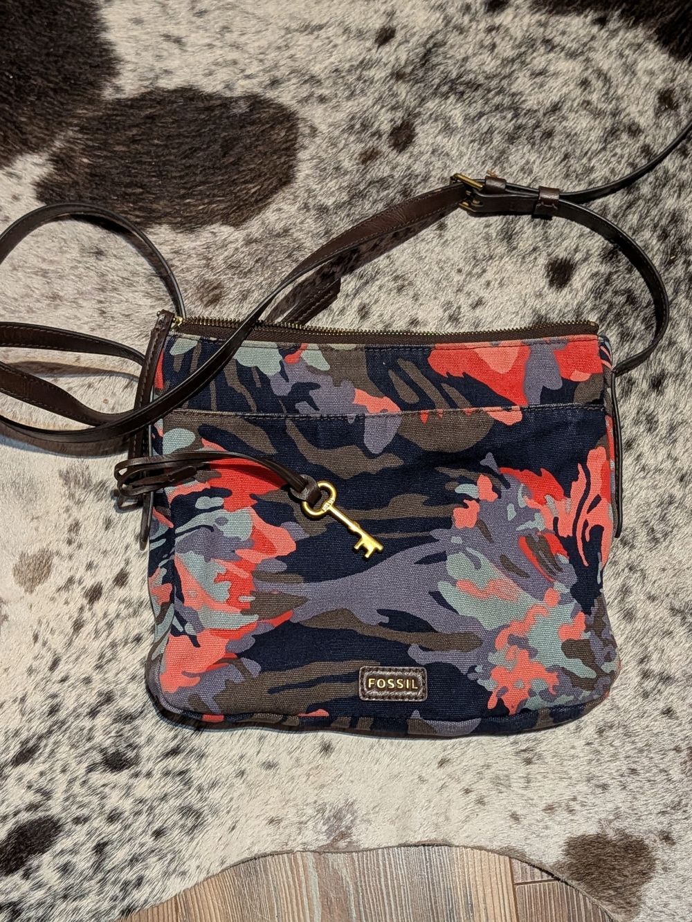 Fossil Women's Navy Red Floral Crossbody Bag